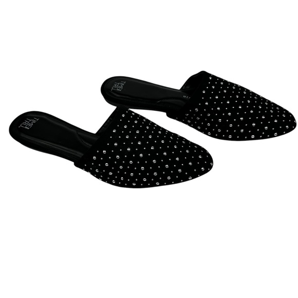 Womens Time And Tru Mule Black & Silver Studded Sz 11 Memory Foam Slip On Slide - Picture 7 of 11